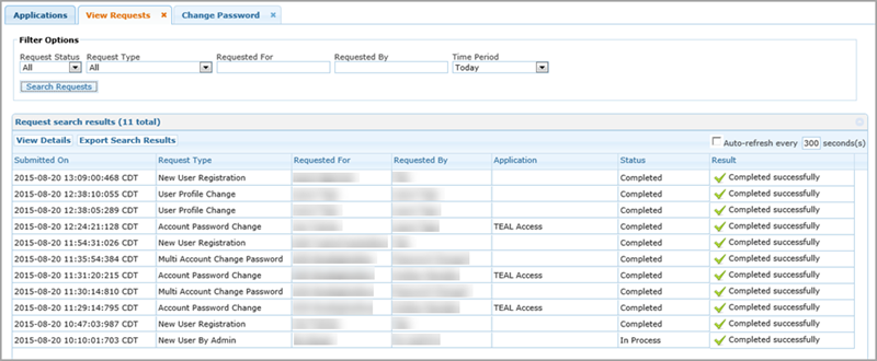 View Requests page